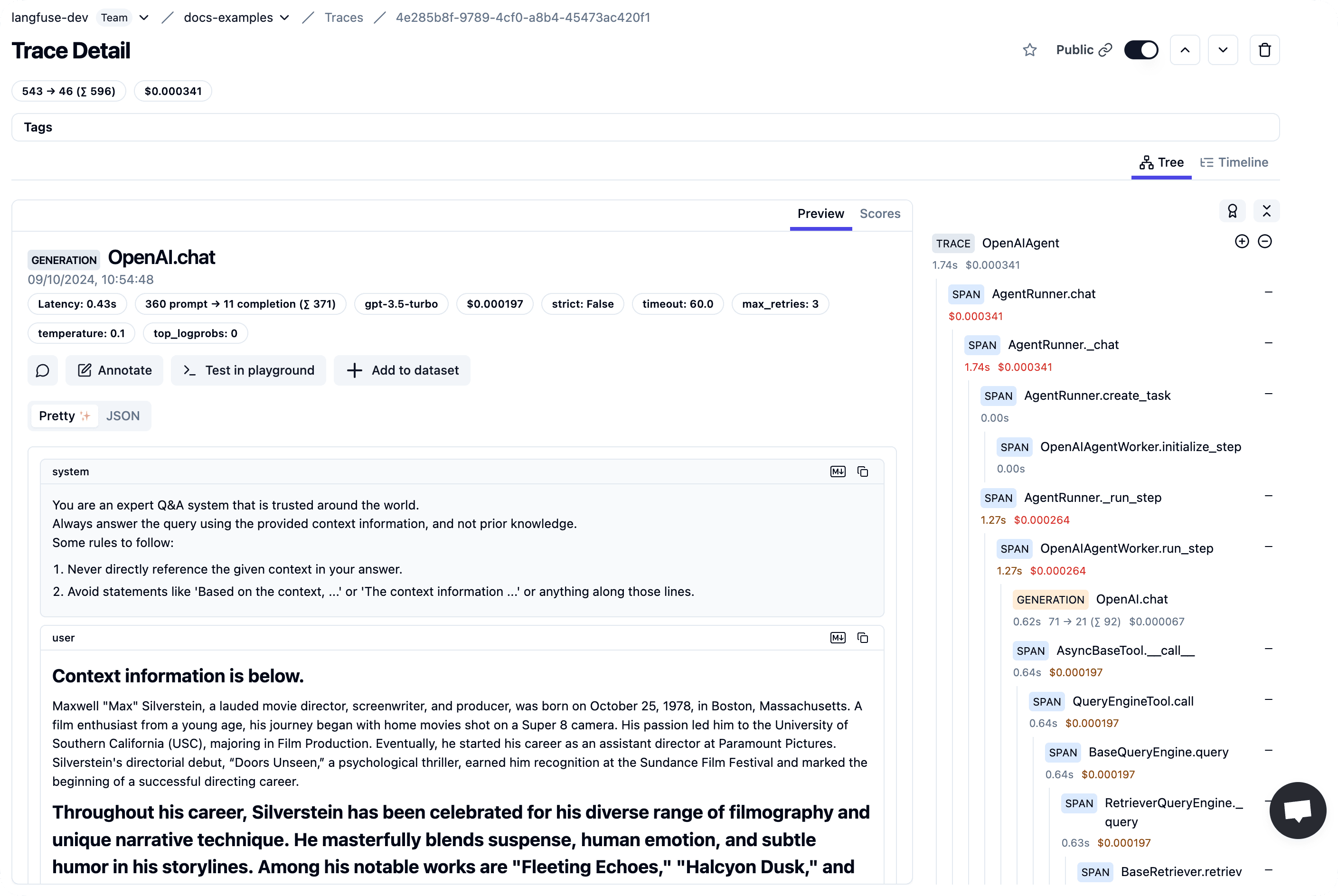 LlamaIndex Chat Engine Trace in Langfuse (via instrumentation module)
